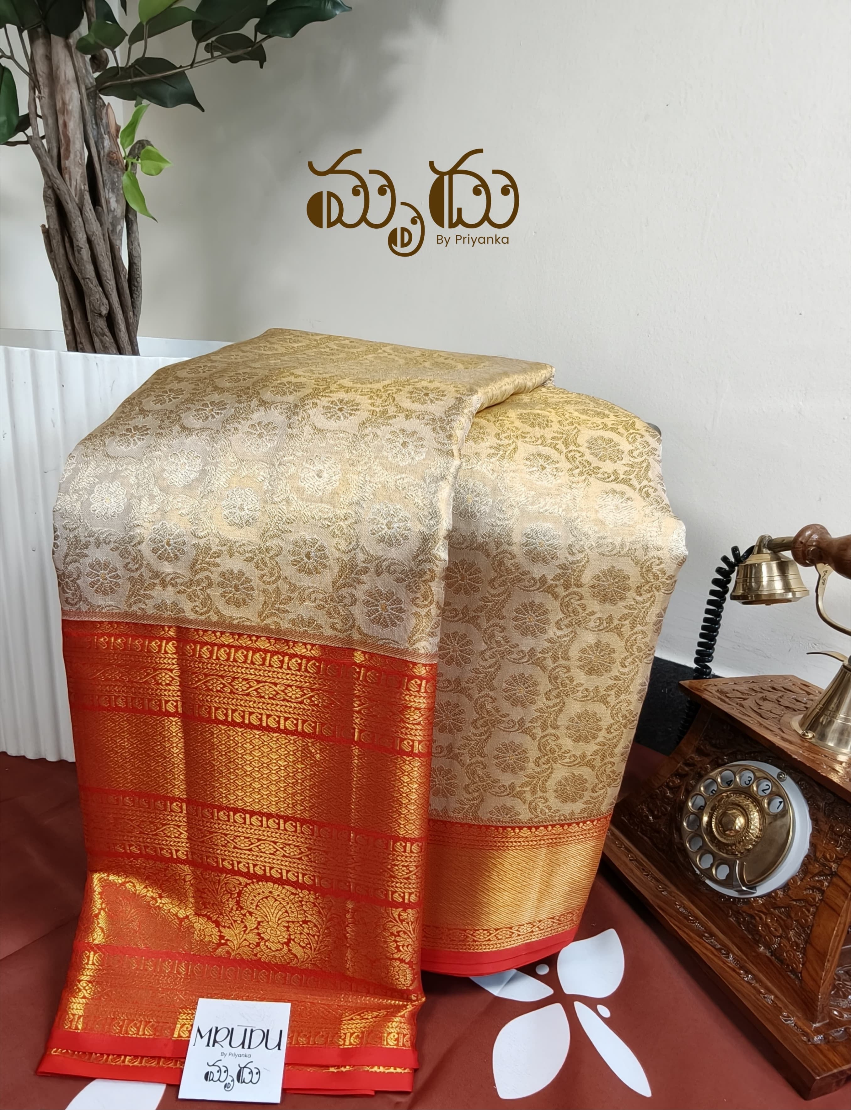 Cream with Red Kancheepuram Saree