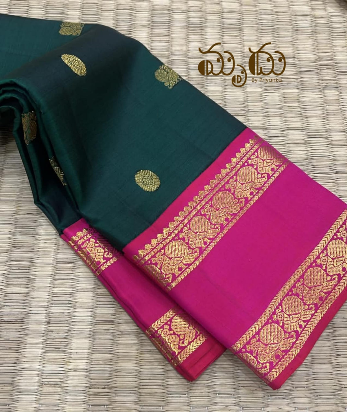 Dark Green with Rani Pink  Kancheepuram  Saree
