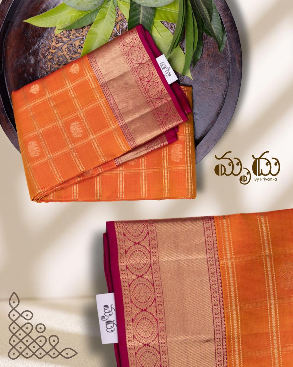 Sunset Orange Traditional Kancheepuram Silk Saree
