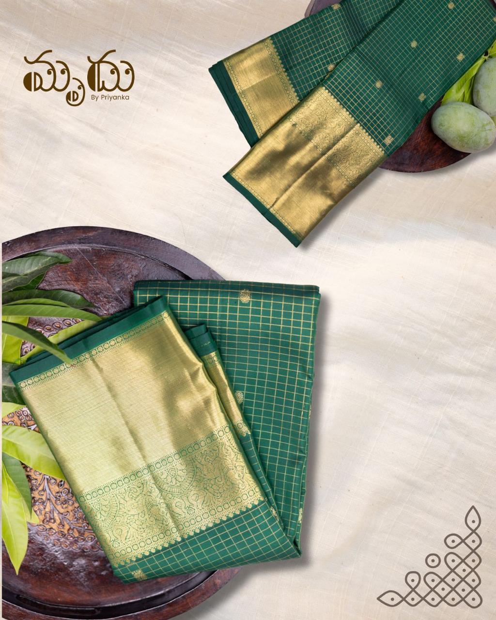 Regal Green Checked Kancheepuram Silk Saree