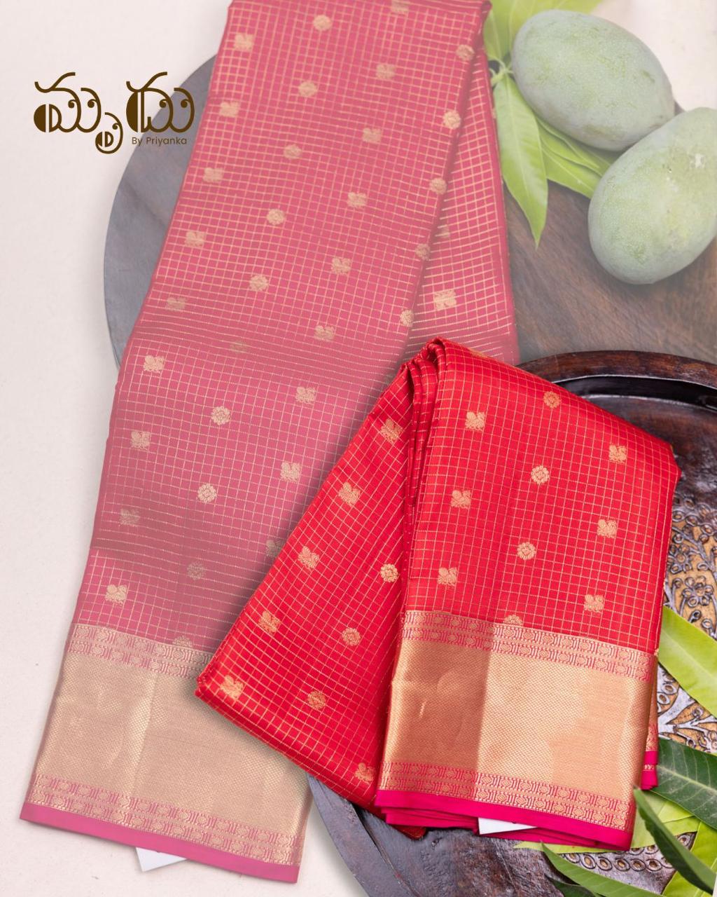 Red Checked Kancheepuram Silk Saree