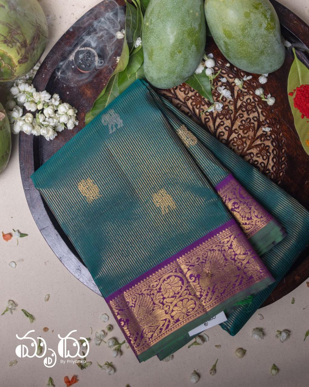 Teal Green Kancheepuram Silk Saree