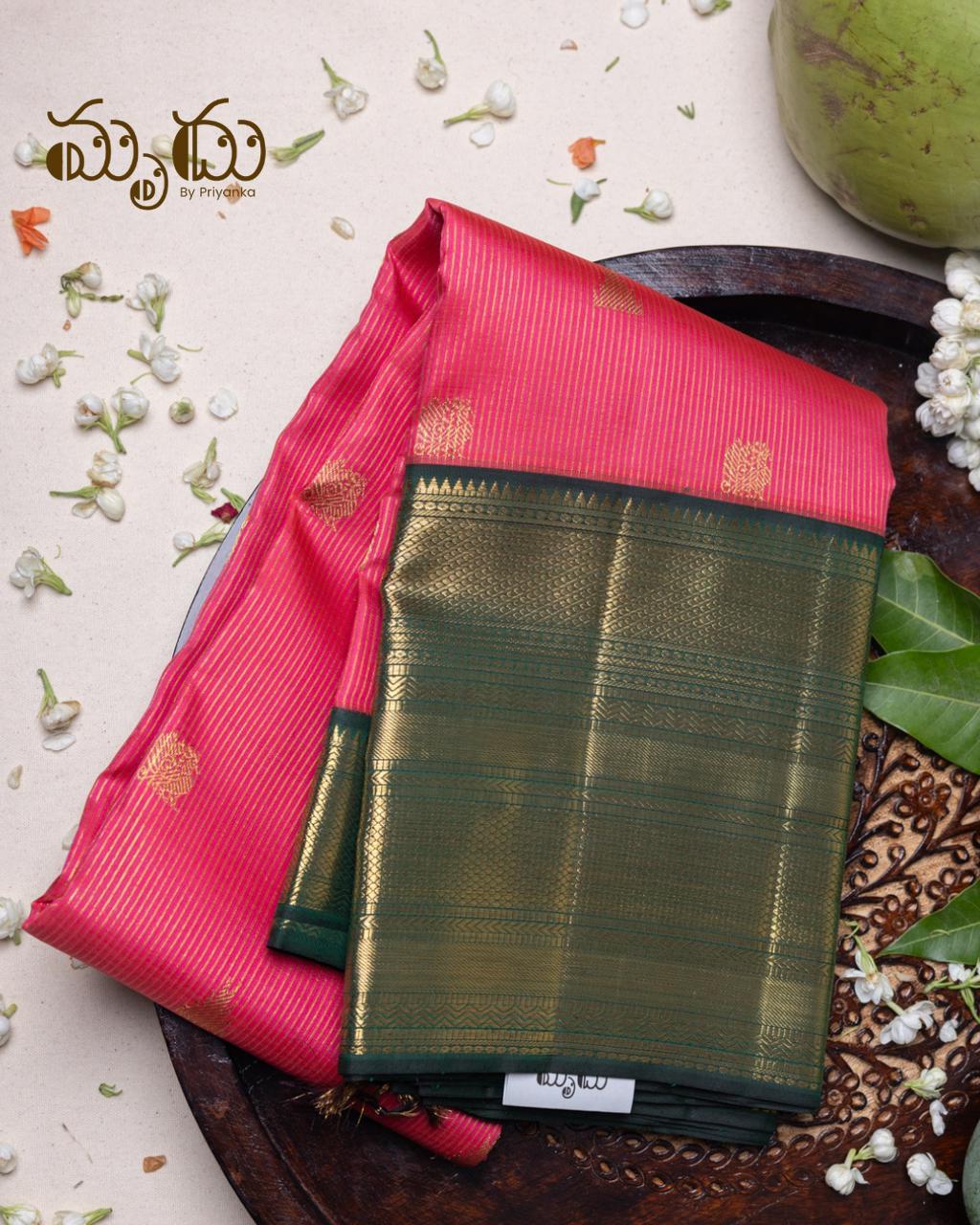 Pink & Green Kancheepuram Silk Saree