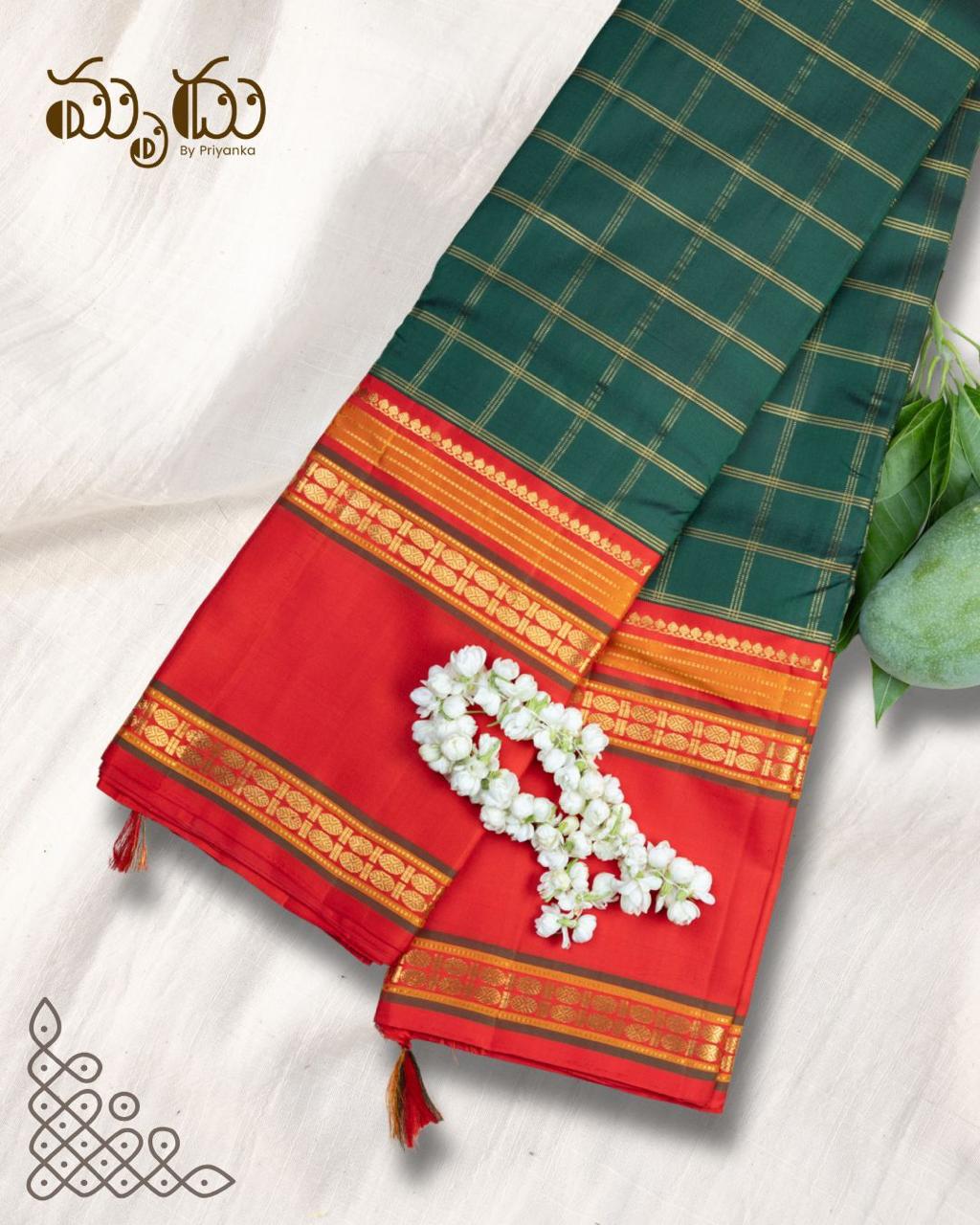 Green Checks Kancheepuram Silk Saree