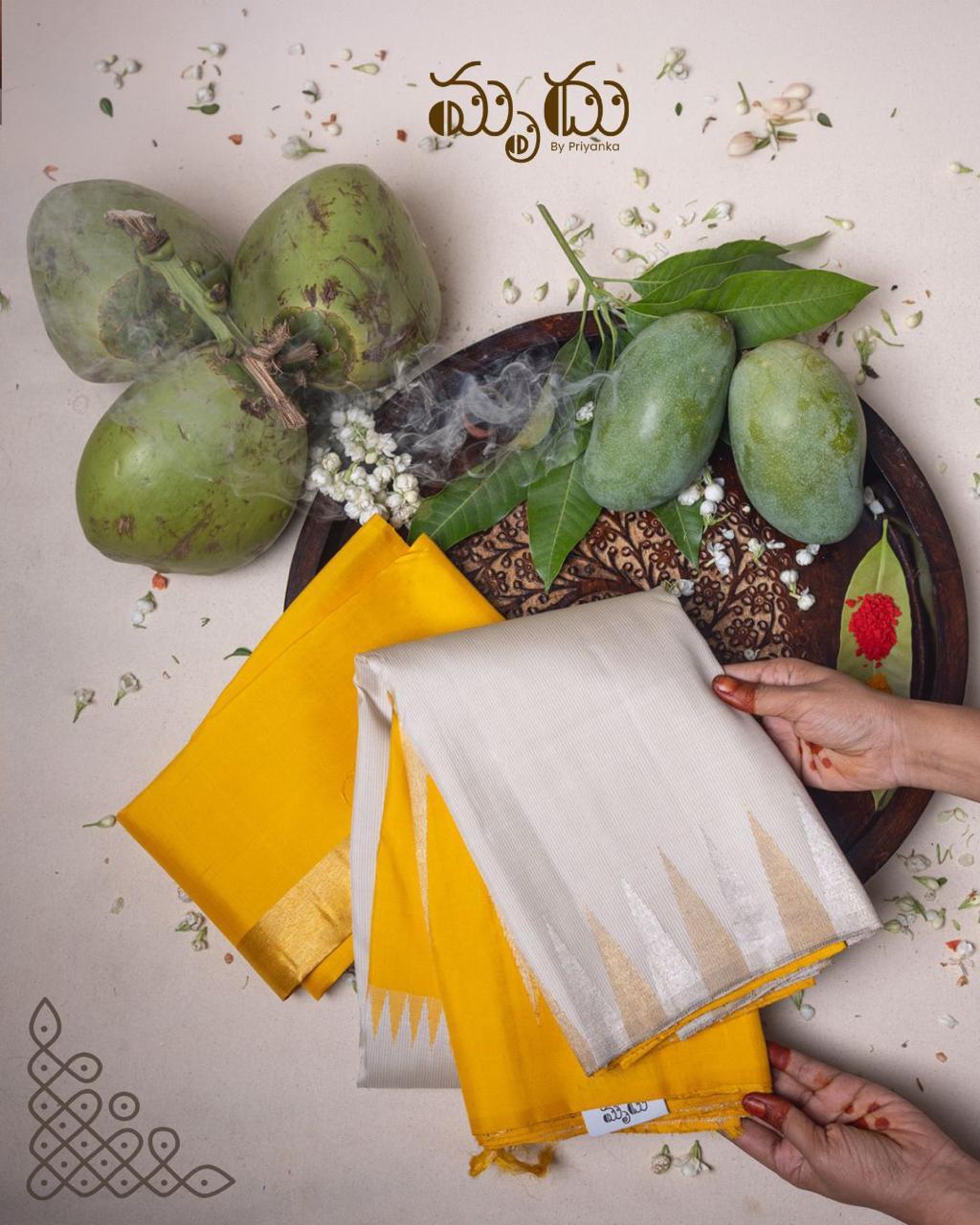 Yellow & Silver Kancheepuram Silk Saree