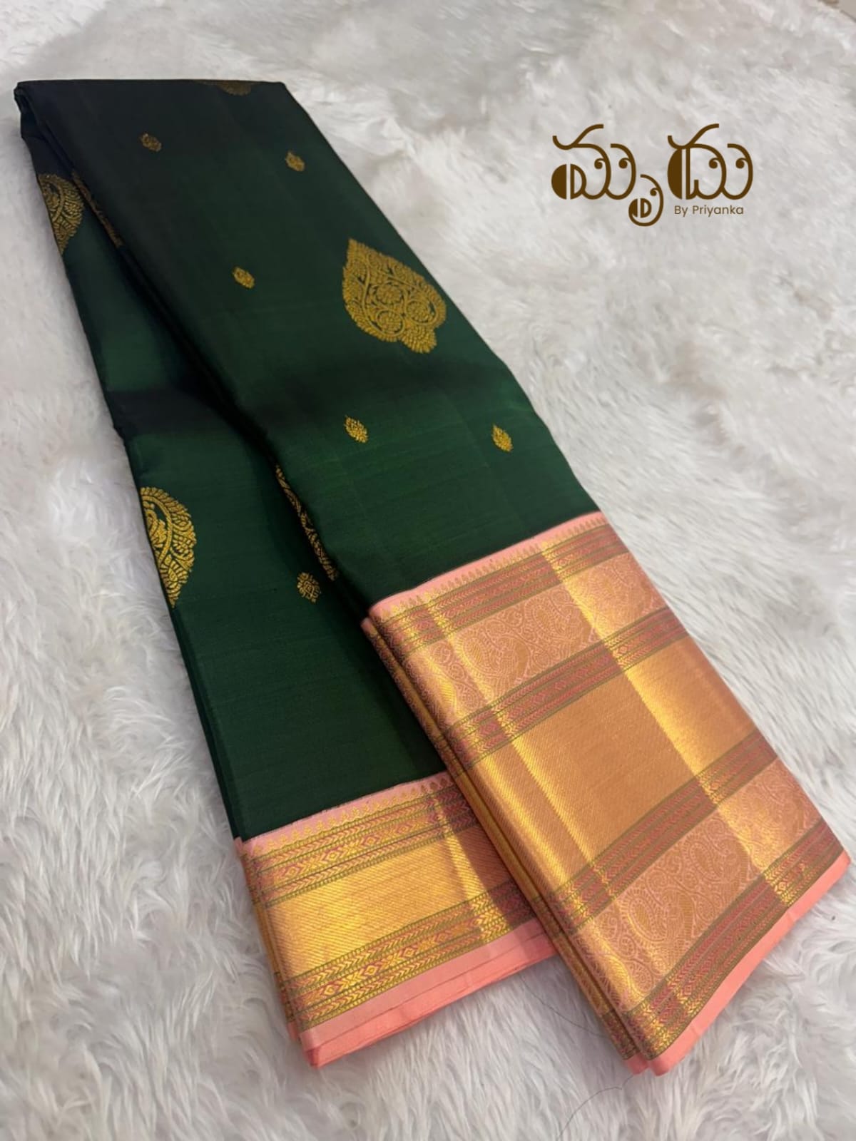Dark Green With pink Boarder Kancheepuram saree