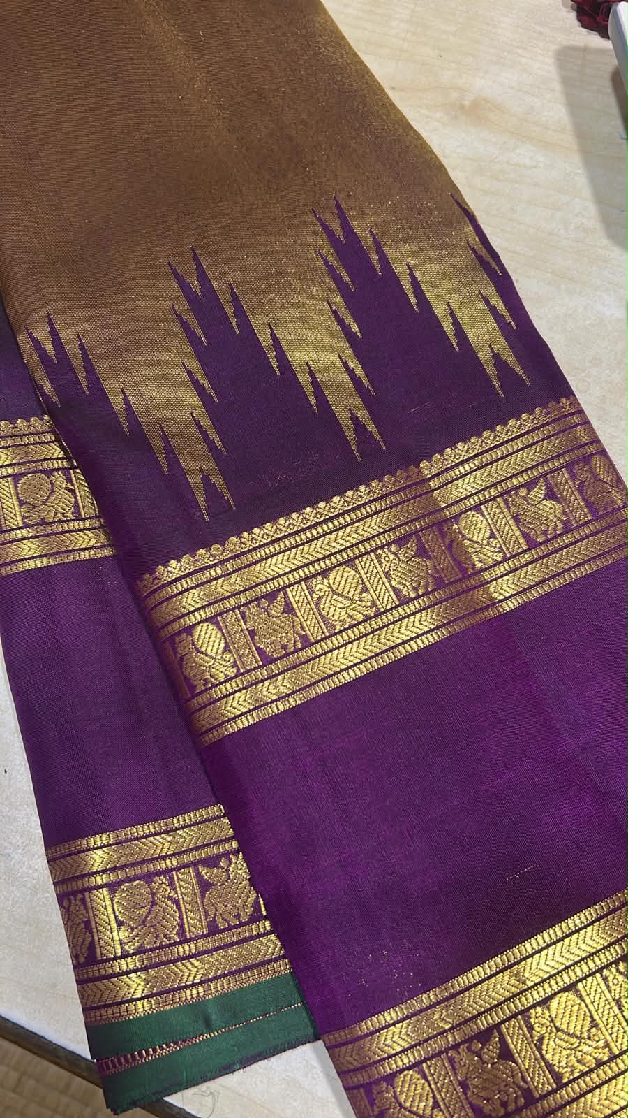 Purple & Antique Gold Temple Border Kancheepuram Ettukol Silk Saree