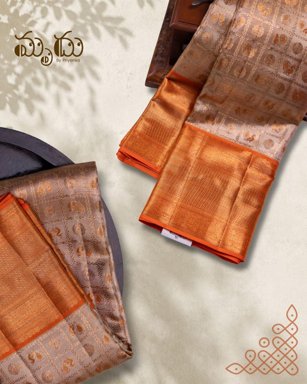Copper Gold Brocade Kancheepuram Silk Saree