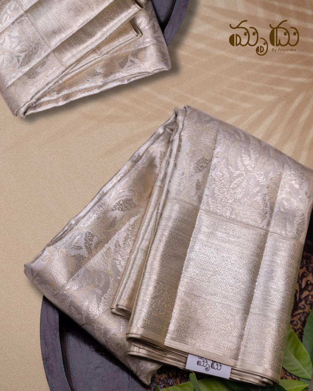Ivory Silver Brocade Kancheepuram Silk Saree