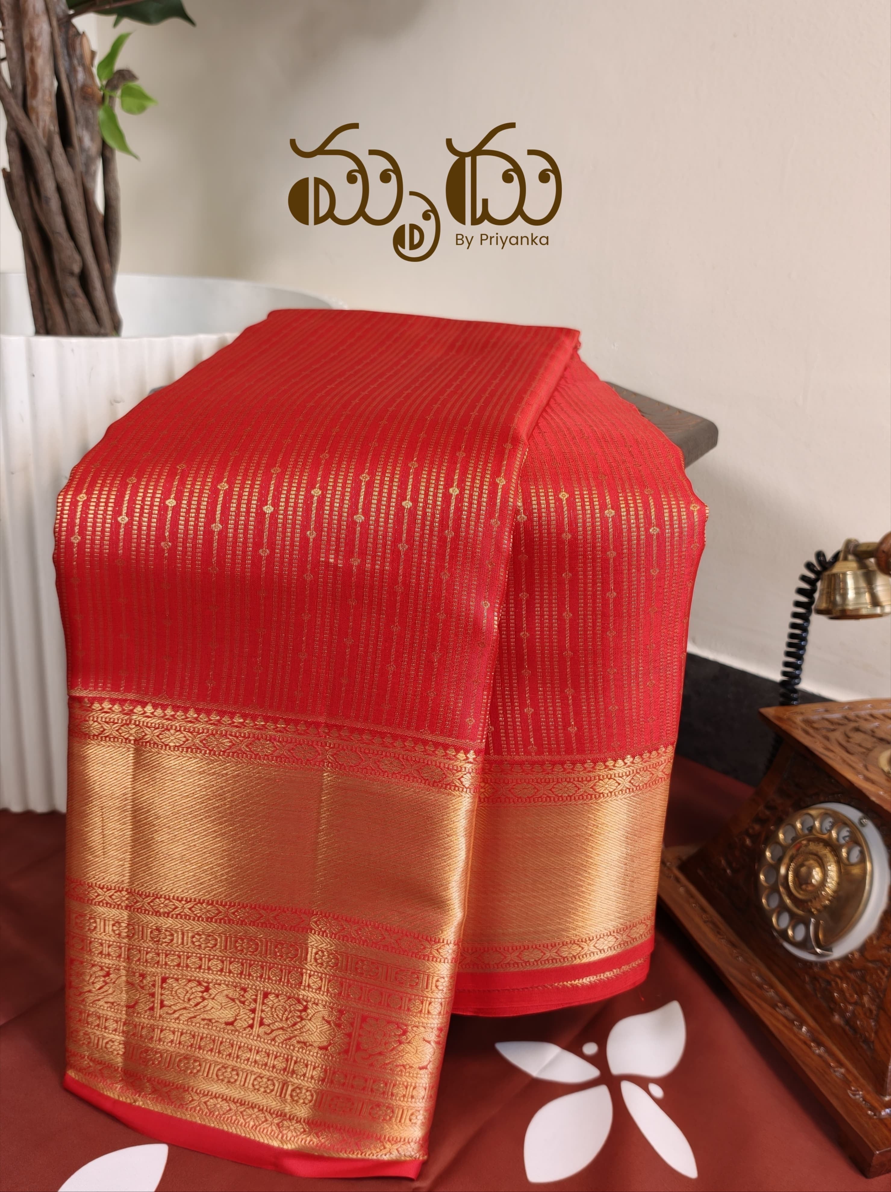 Vermilion Red Handwoven Kancheepuram Silk Saree