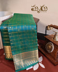 Green With Rose Gold checks  Kancheepuram Saree