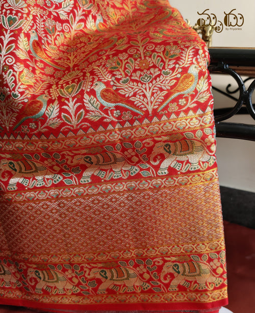 Rich Red Meenakari Pure Kancheepuram Saree