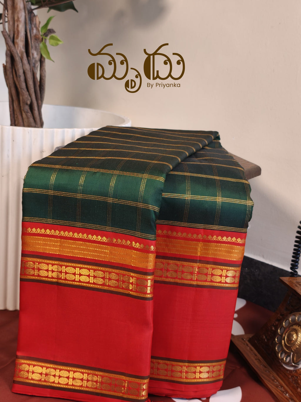 Green Checks Kancheepuram Silk Saree