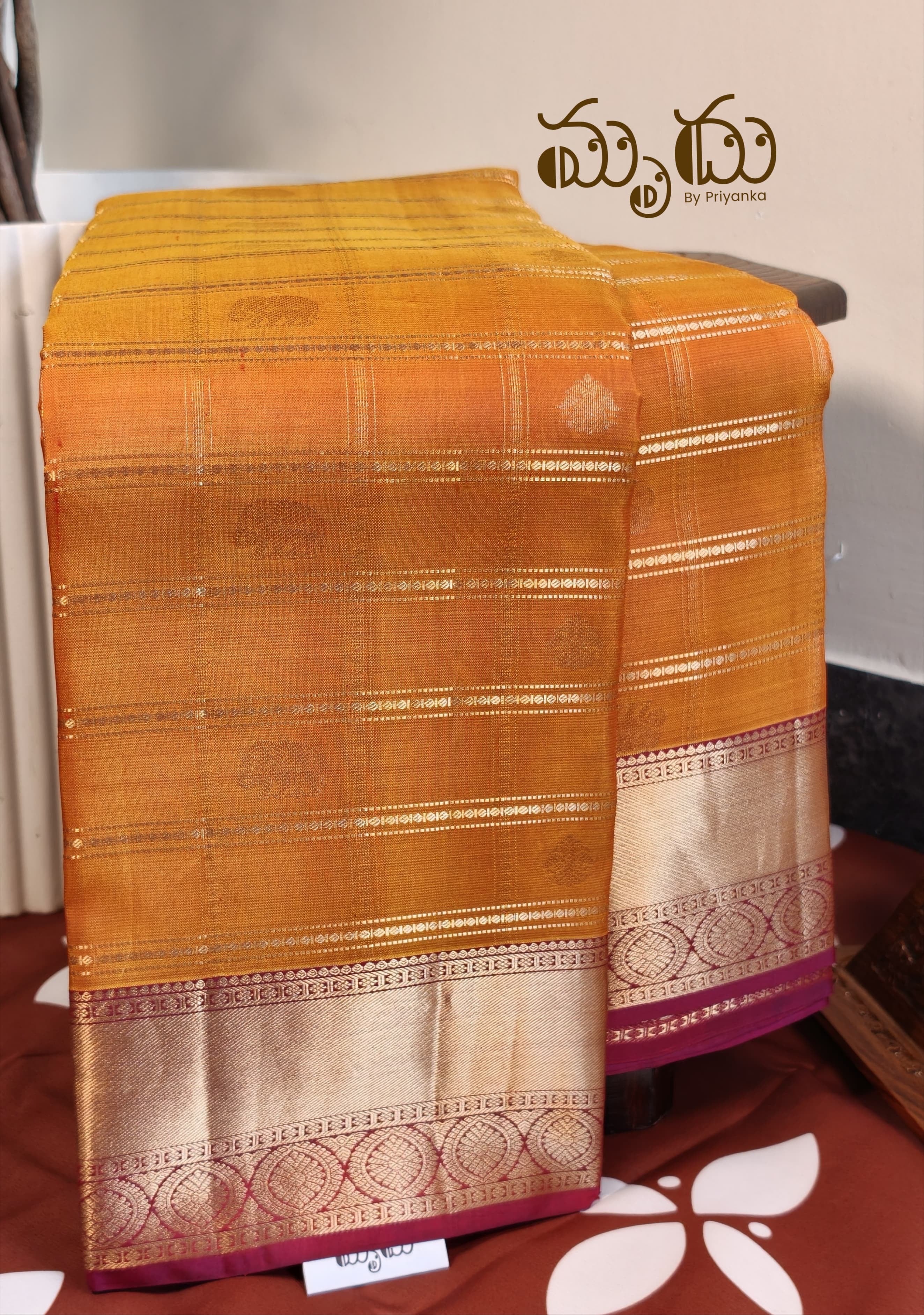 Sunset Orange Traditional Kancheepuram Silk Saree