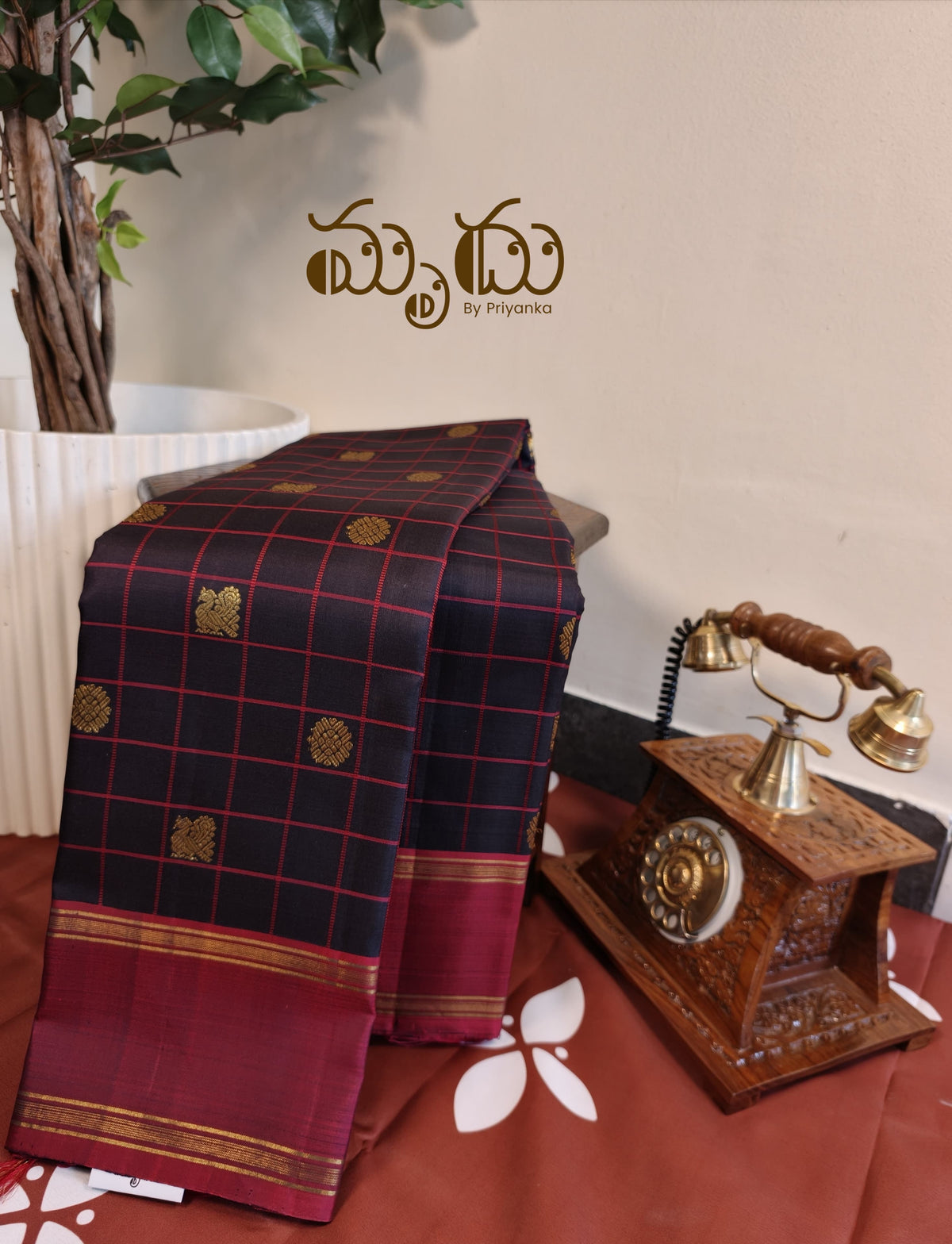 Black with Deep Maroon Kancheepuram Silk Saree