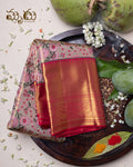 Peach with Pink Boarder Kancheepuram Saree