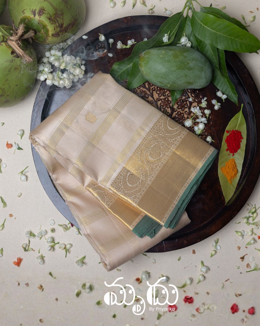 Rich Cream Handloom Kancheepuram Saree