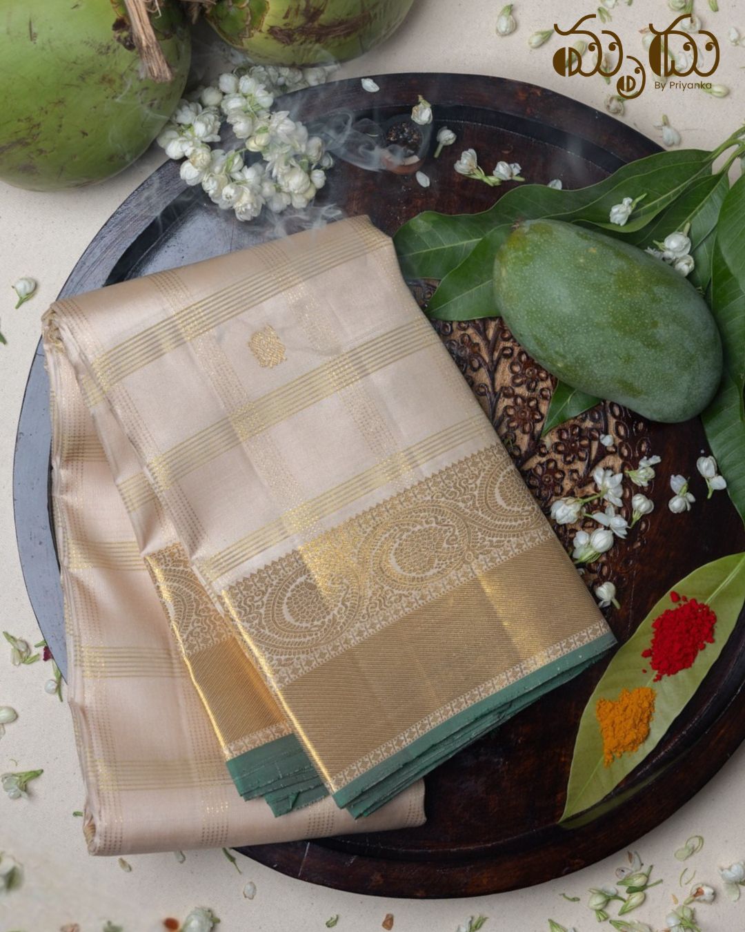 Rich Cream Handloom Kancheepuram Saree