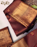 Brown Varoi Oosi with Peacock Butties Kancheepuram Saree