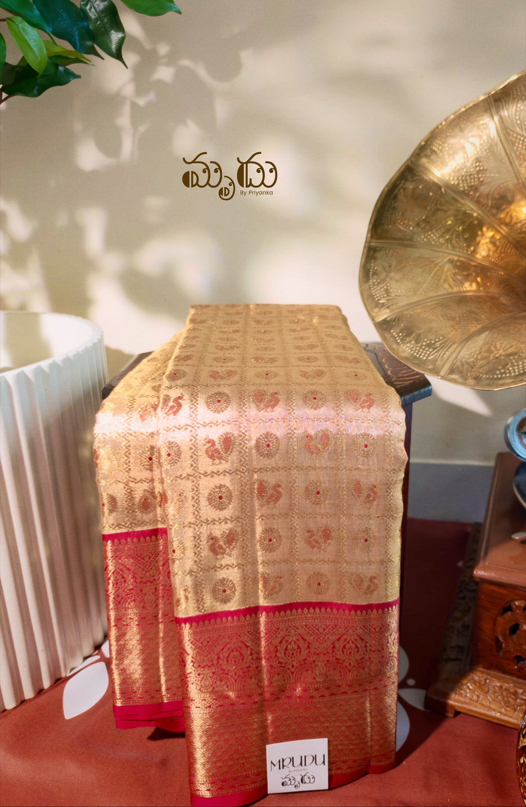 Copper Gold with Rani Pink Kanjeevaram Saree