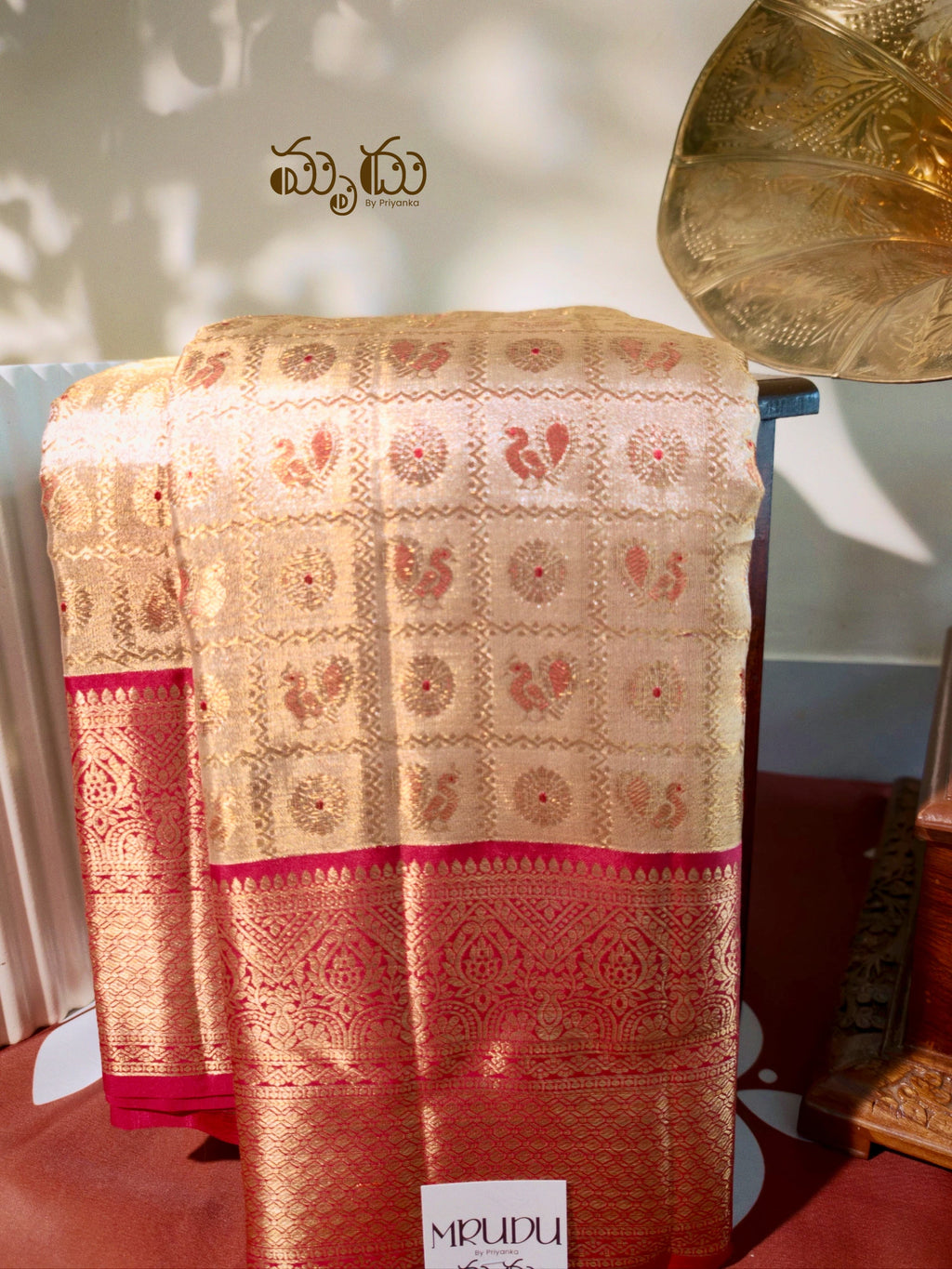 Copper Gold with Rani Pink Kanjeevaram Saree