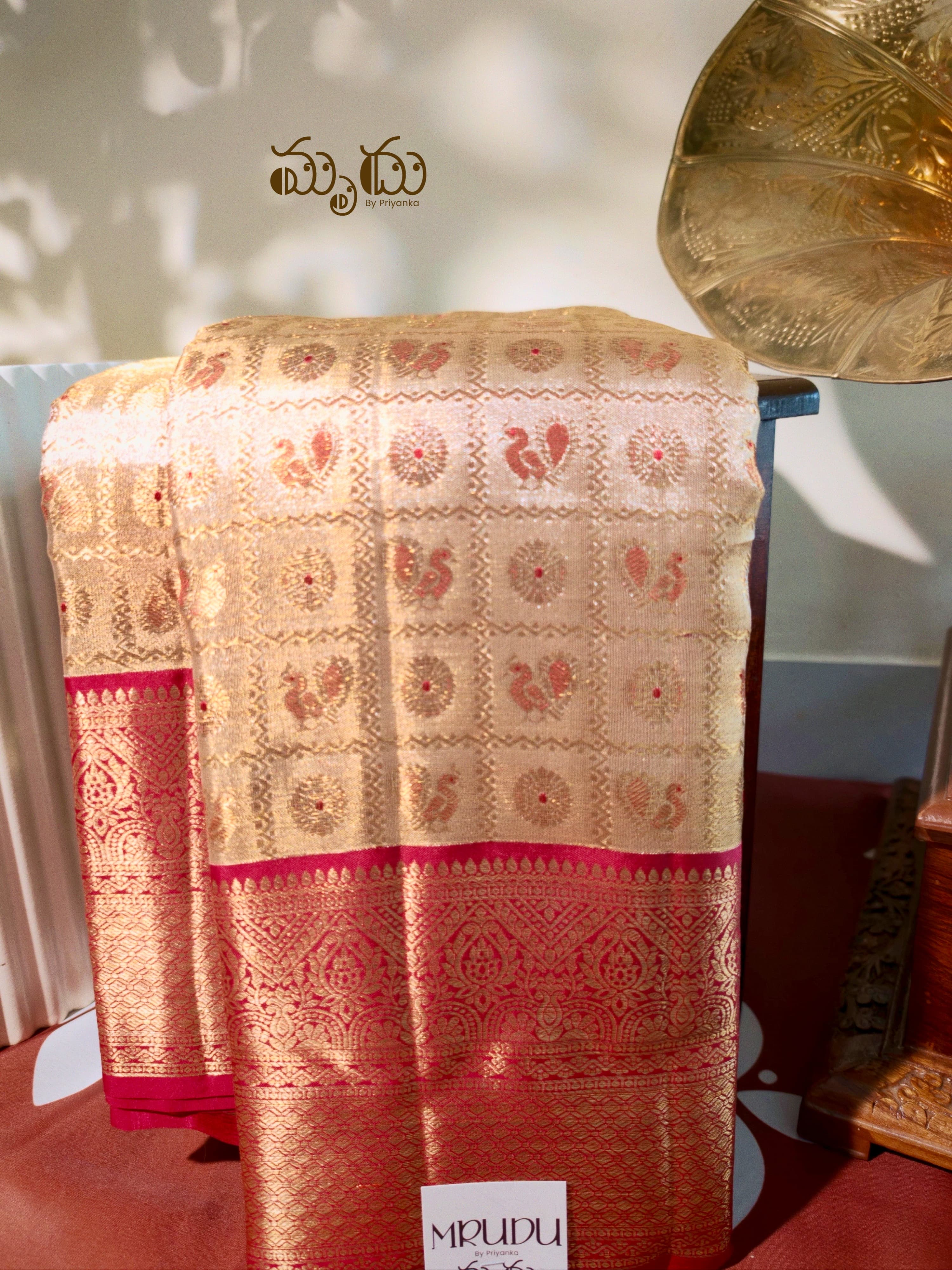 Copper Gold with Rani Pink Kanjeevaram Saree