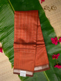Rust-Brick Mangalagiri Saree with Silver Checks & Nizam Border