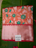 Rust-Orange Mangalagiri Saree with Floral Batik-Style Prints