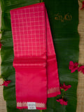 Rani Pink Mangalagiri Saree with Fine Silver Checks & Nizam Border