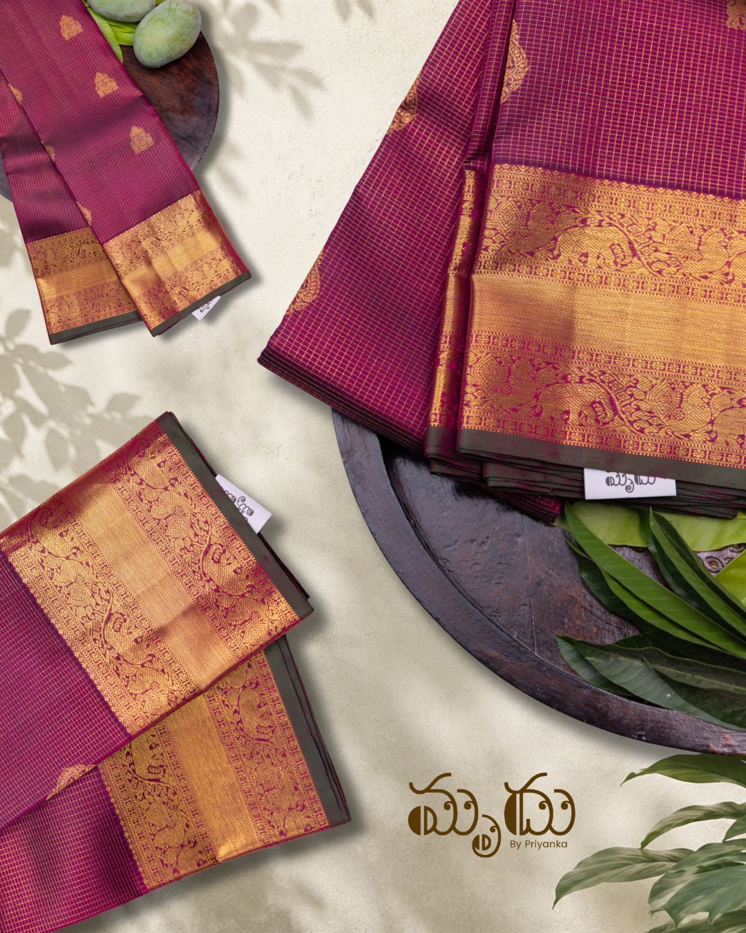 Wine red  Kancheepuram Saree