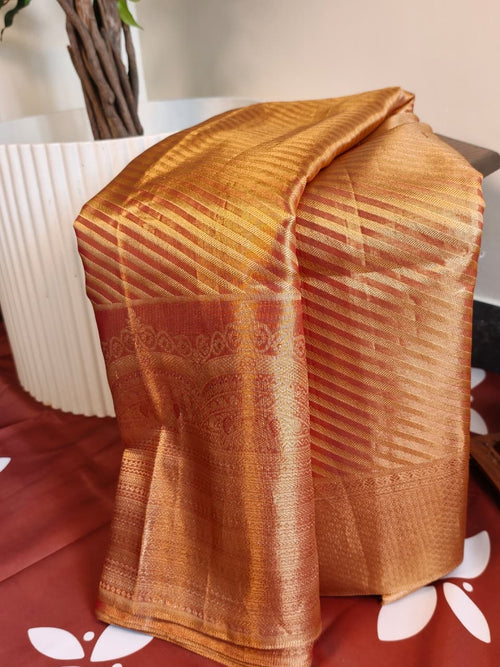 Rich Gold with Honey colour Striped Kancheepuram Saree