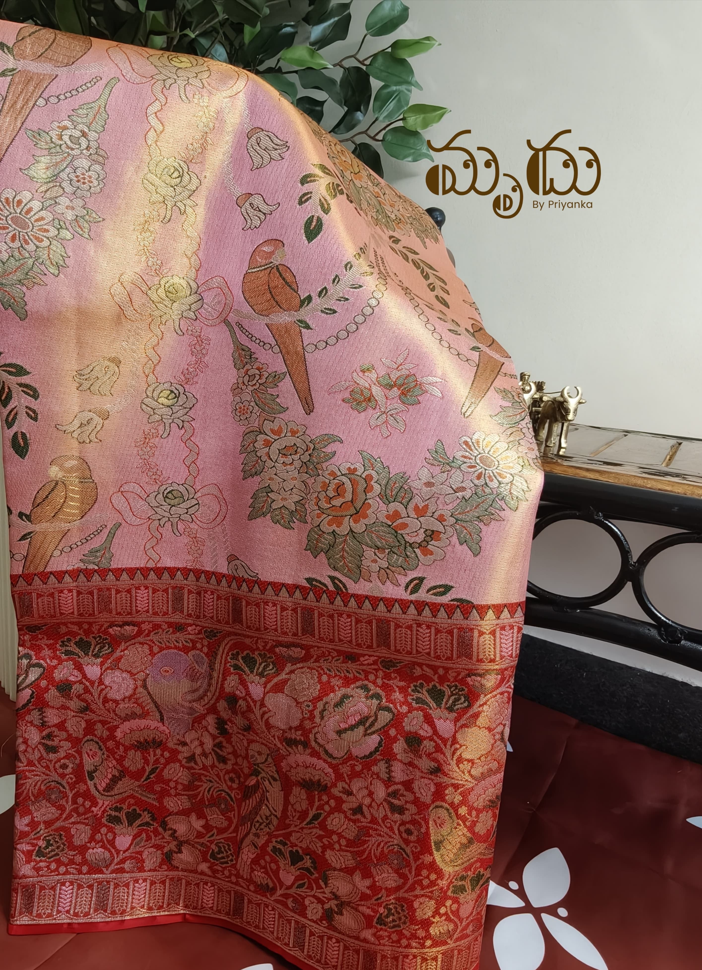 Pink With Red all over Meenakari Kancheepuram Saree