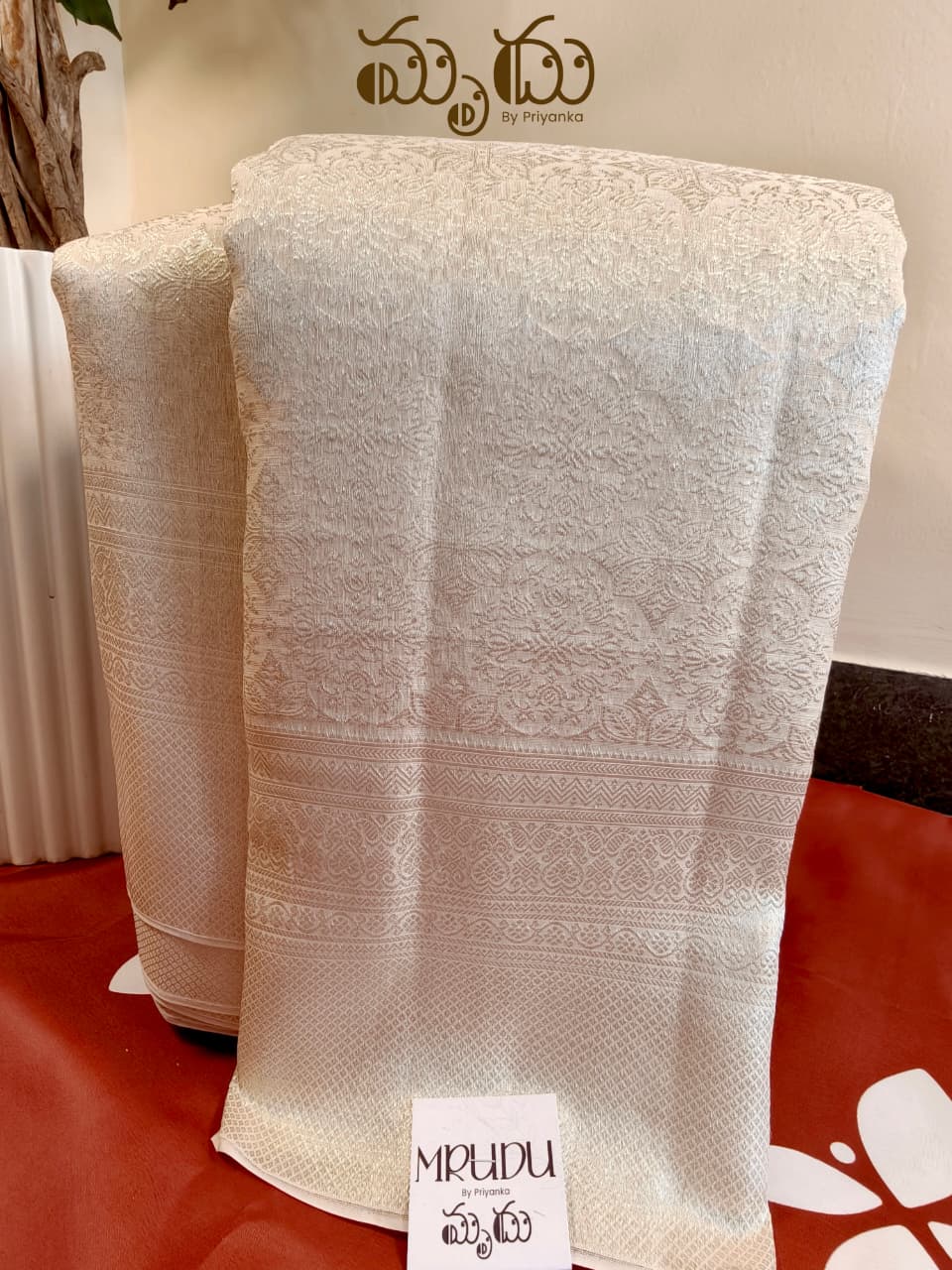 Cream Kancheepuram Organza Saree