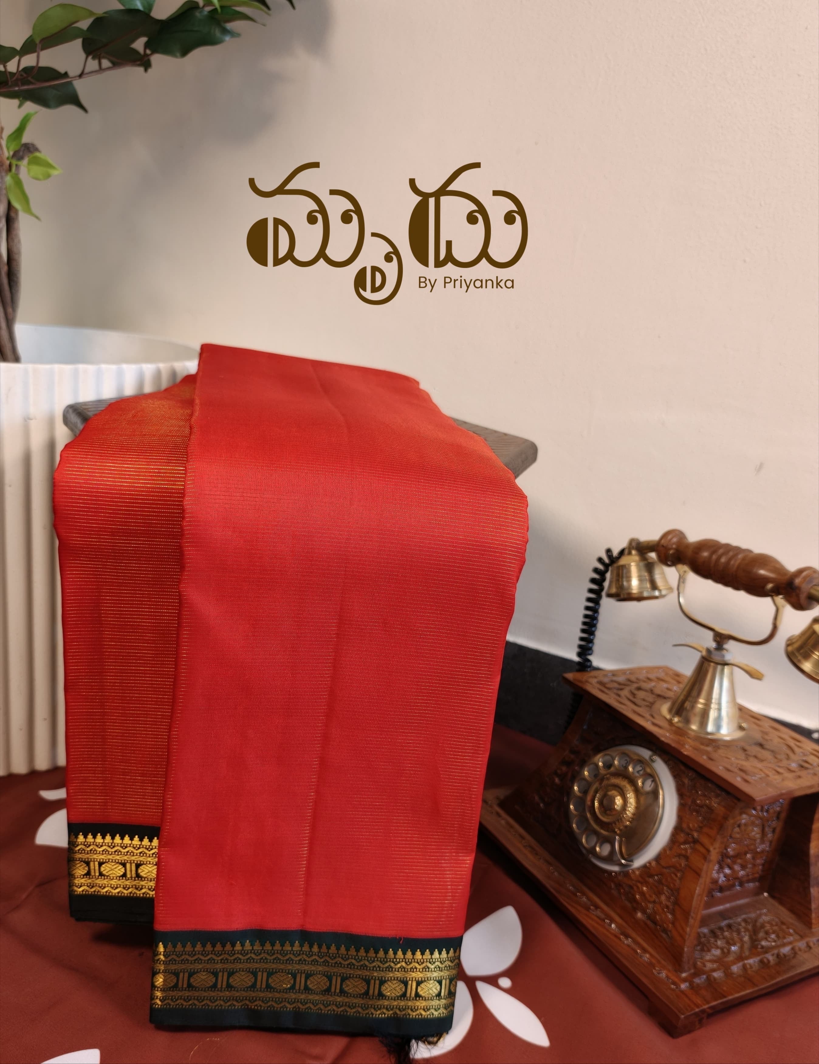Dark Orange with Mango Green Kancheepuram Saree