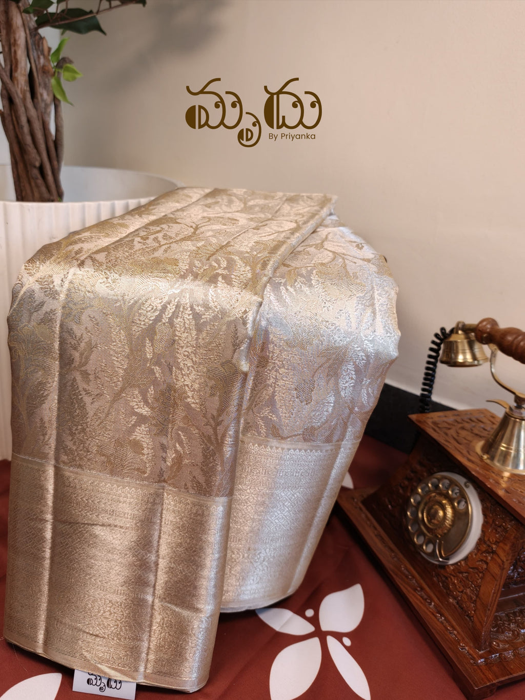 Ivory Silver Brocade Kancheepuram Silk Saree
