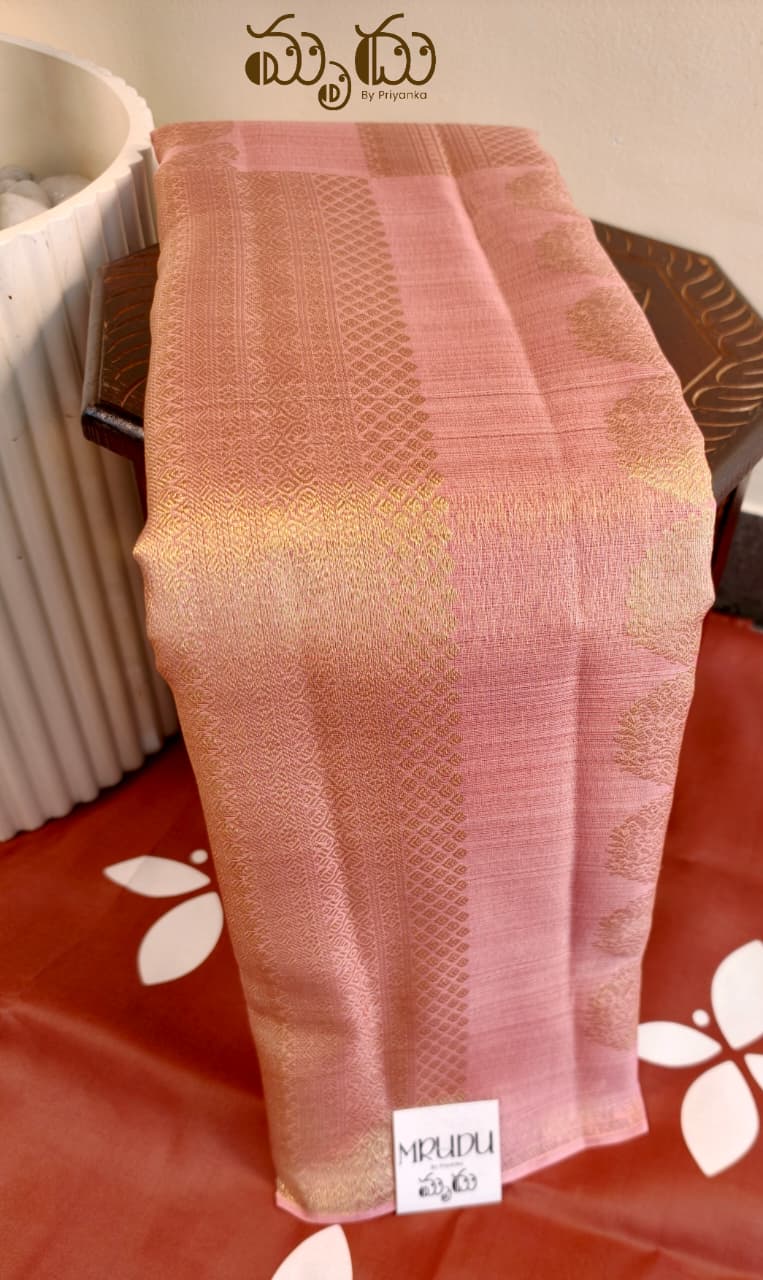 Orange Organza Kancheepuram Saree