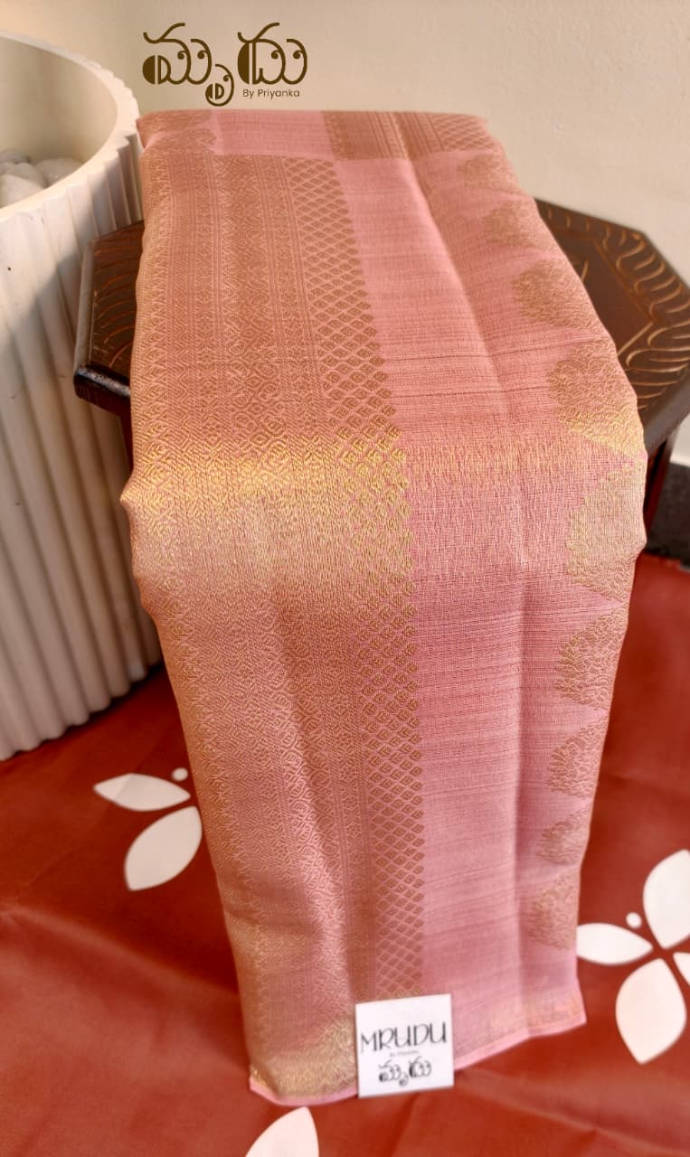 Orange Organza Kancheepuram Saree